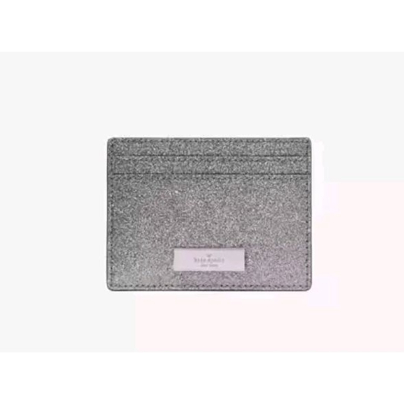 Kate Spade Kenzie Silver Glitter Card Holder NWT